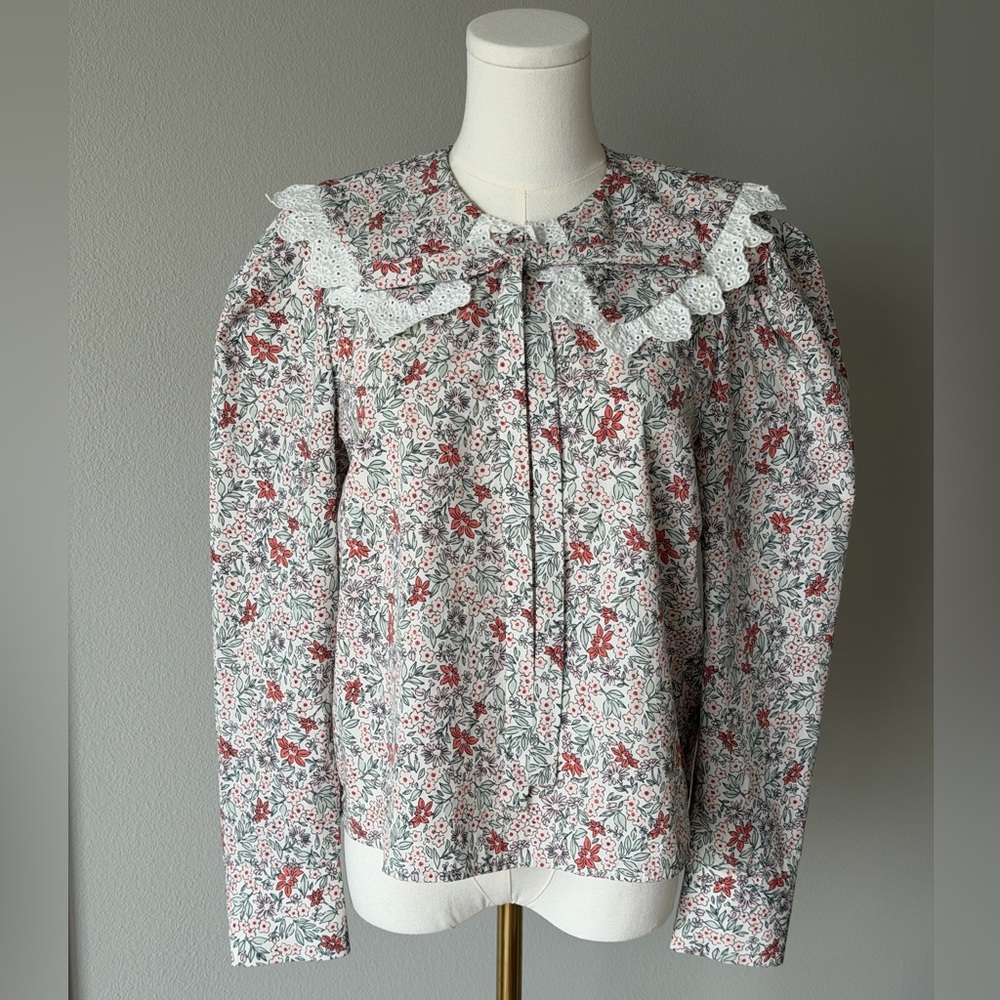 Zara Floral Print Blouse with Lace Detail - Red and Green